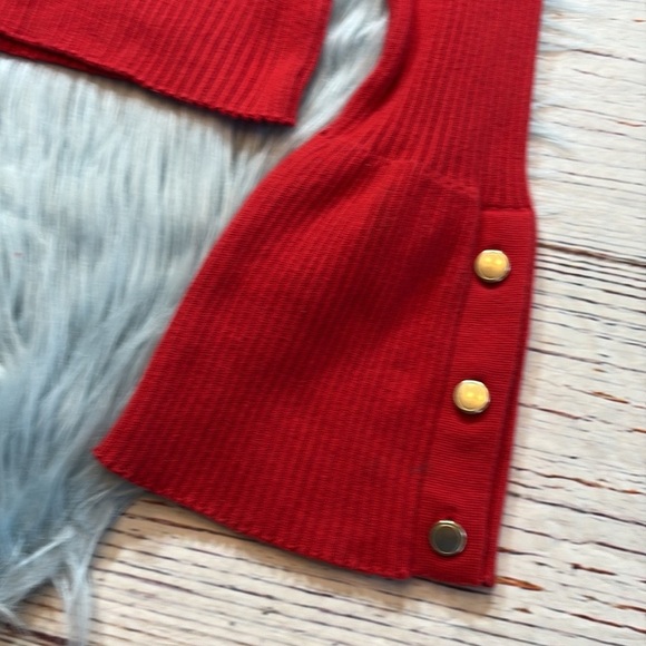 Anthropologie Maeve Bell Sleeve Red Polo Ribbed Crop Length Sweater sz S - Picture 8 of 13